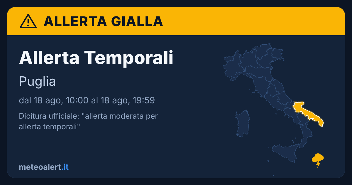 Allerta moderata per temporali in Puglia: allerta gialla oggi