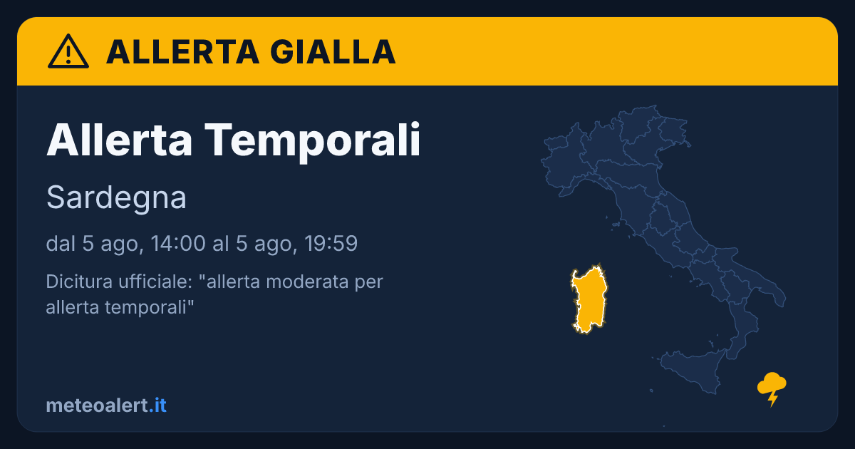 Allerta moderata per temporali in Sardegna: allerta gialla oggi