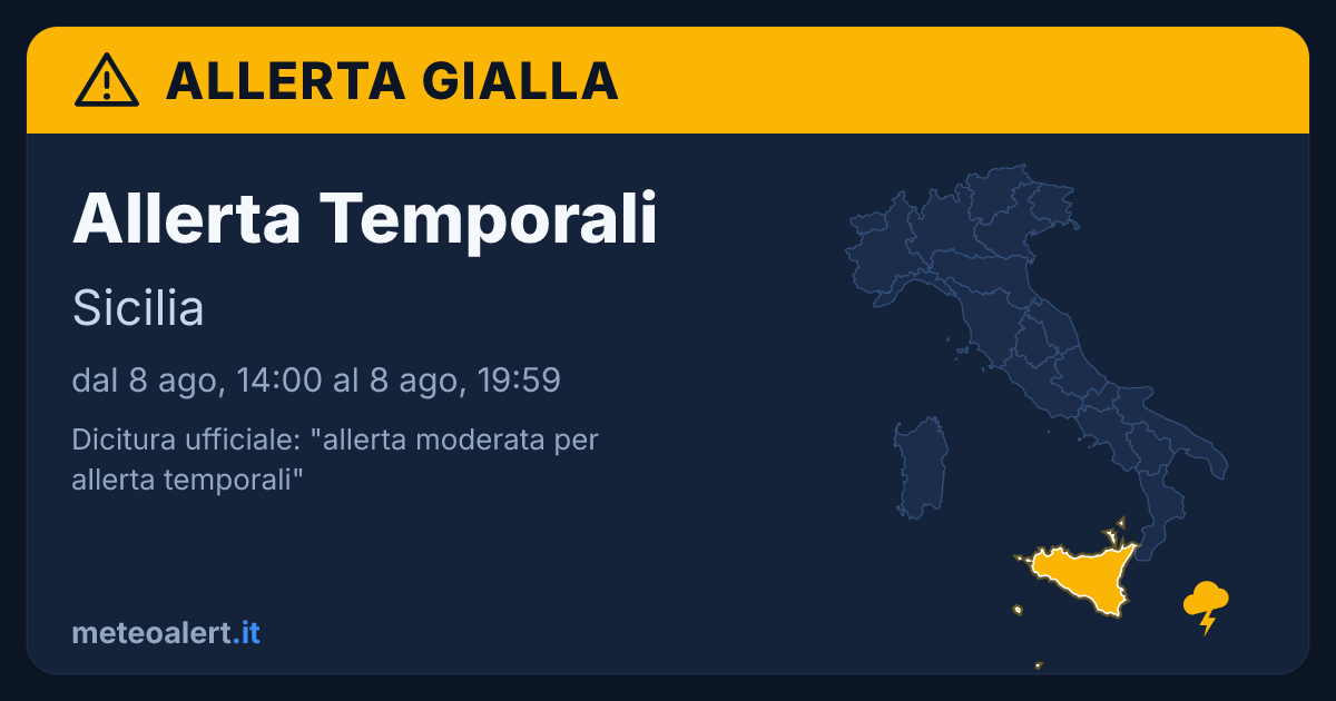 Allerta moderata per temporali in Sicilia: allerta gialla oggi