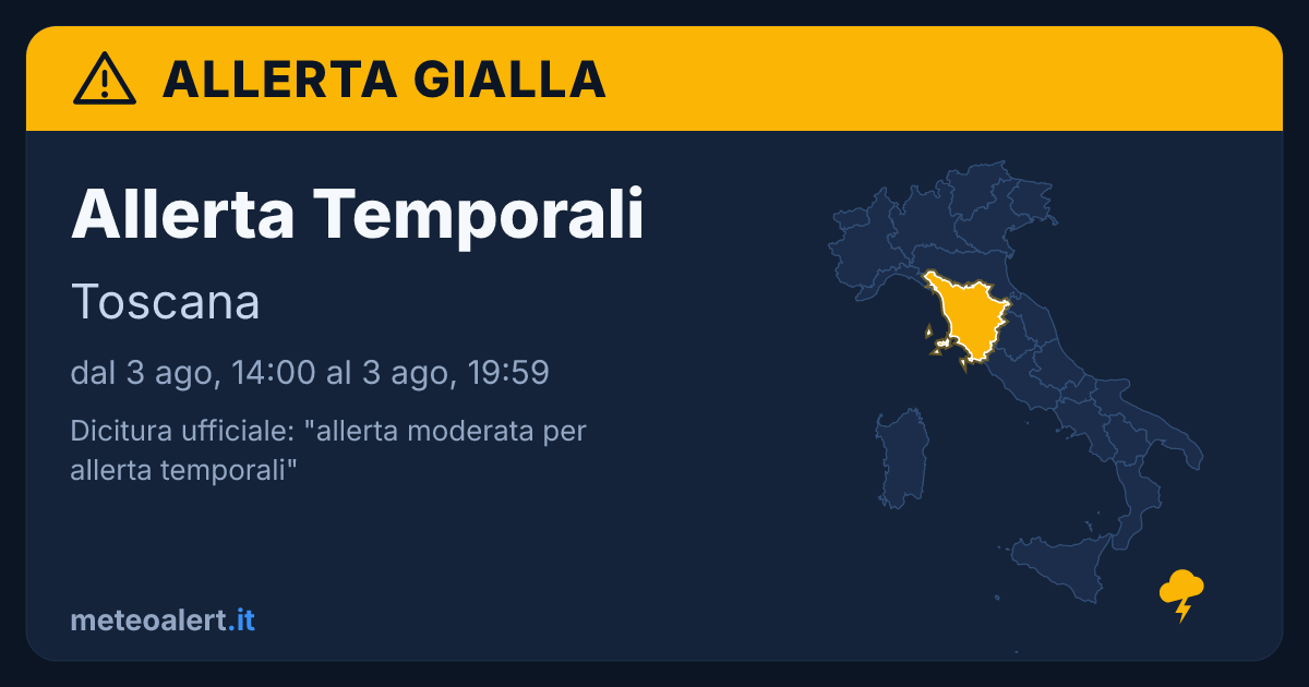 Allerta moderata per temporali in Toscana: allerta gialla oggi