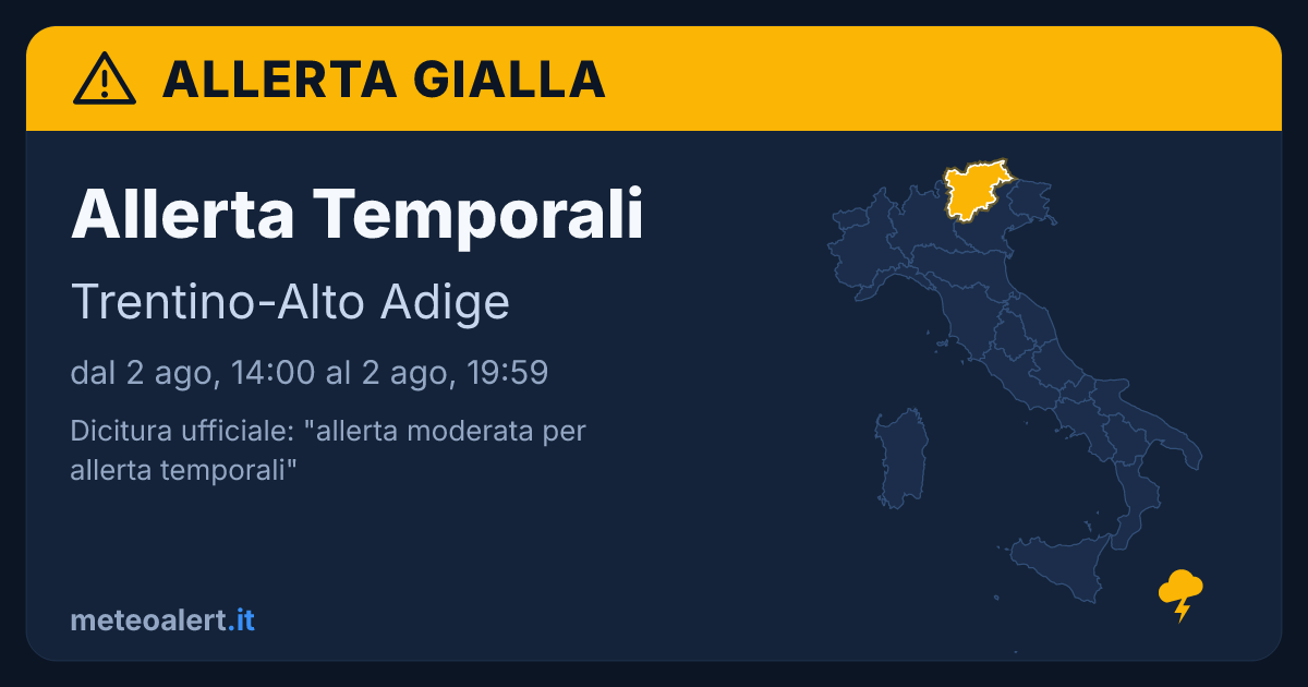 Allerta moderata per temporali in Trentino-Alto Adige: allerta gialla oggi