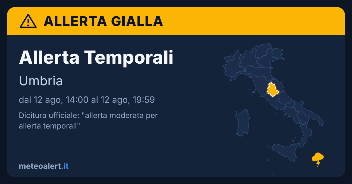 Allerta moderata per temporali in Umbria: allerta gialla oggi