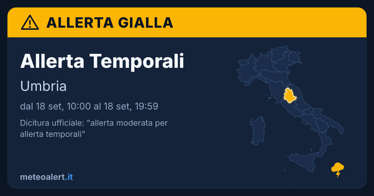 Allerta moderata per temporali in Umbria: allerta gialla oggi