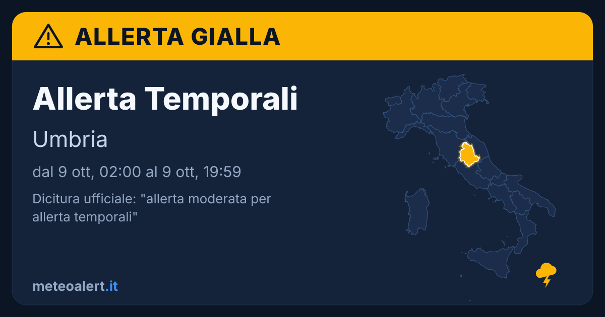 Allerta moderata per temporali in Umbria: allerta gialla oggi