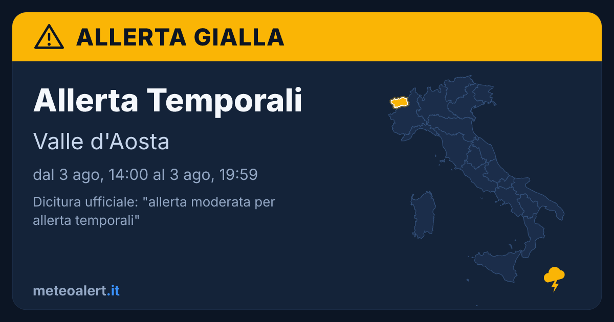 Allerta moderata per temporali in Valle d'Aosta: allerta gialla oggi