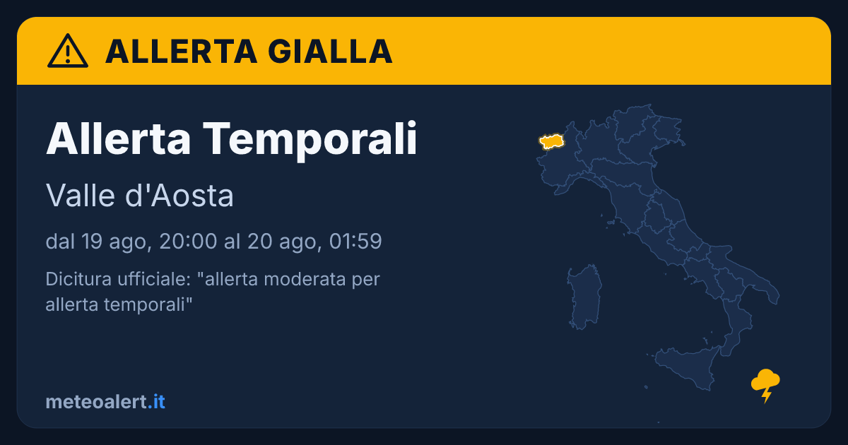 Allerta moderata per temporali in Valle d'Aosta: allerta gialla oggi