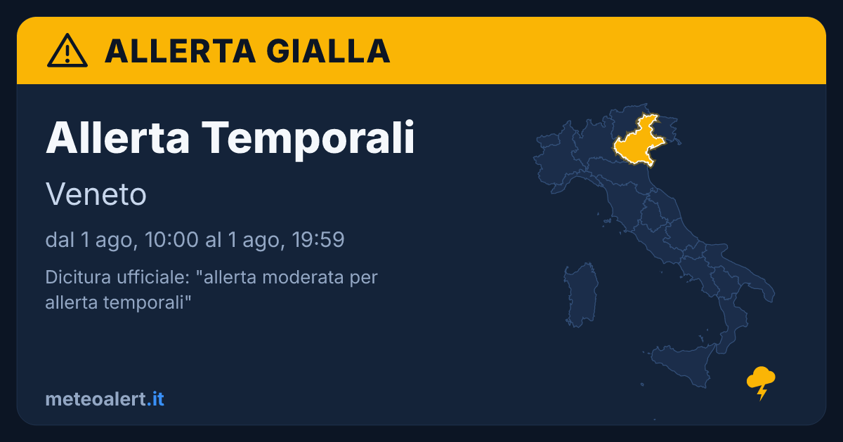 Allerta moderata per temporali in Veneto: allerta gialla oggi
