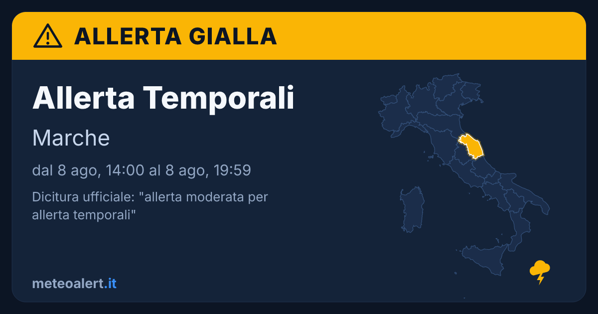 Allerta moderata per temporali nelle Marche: allerta gialla oggi