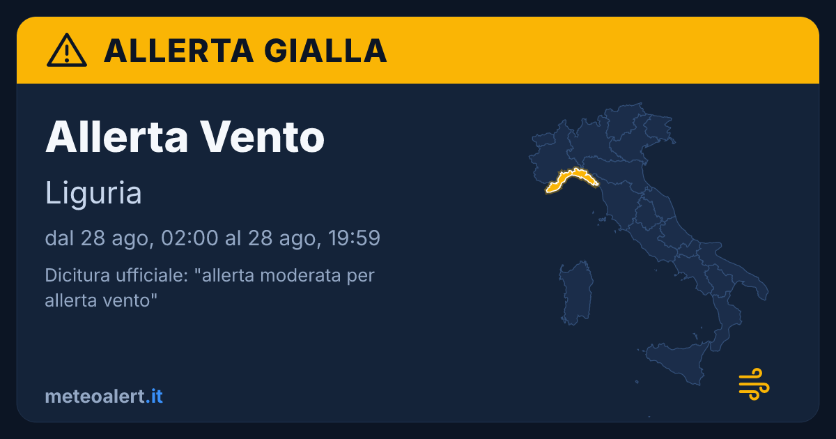 Allerta moderata per vento in Liguria: allerta gialla oggi