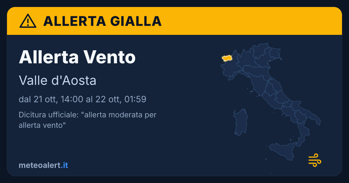 Allerta moderata per vento in Valle d'Aosta: allerta gialla oggi