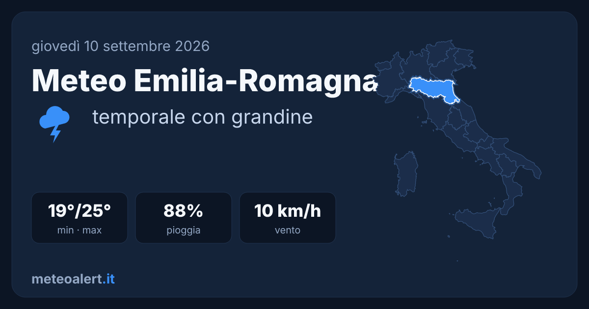 Meteo Emilia-Romagna: temporale con grandine, 19-25°C