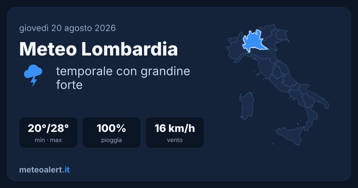 Meteo Lombardia oggi: temporali con grandine forte, 20-28°C