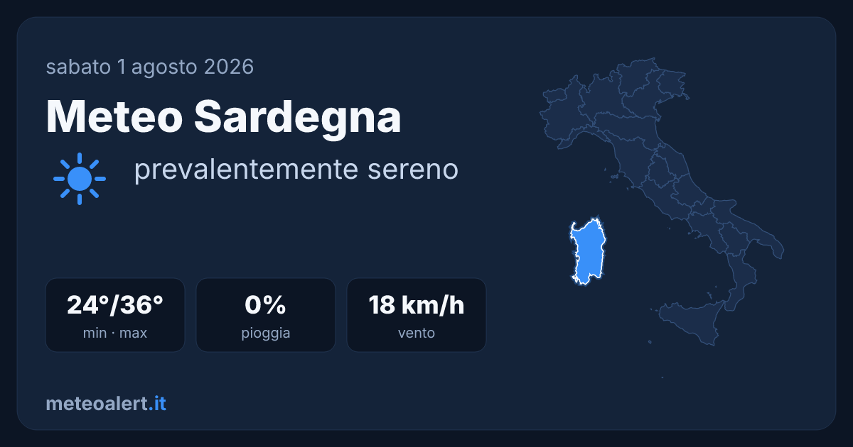 Meteo Sardegna oggi: sereno e molto caldo, 36°C a Cagliari
