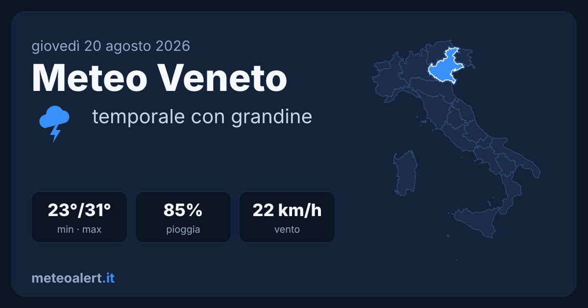 Meteo Veneto oggi: temporali con grandine, 23-31°C