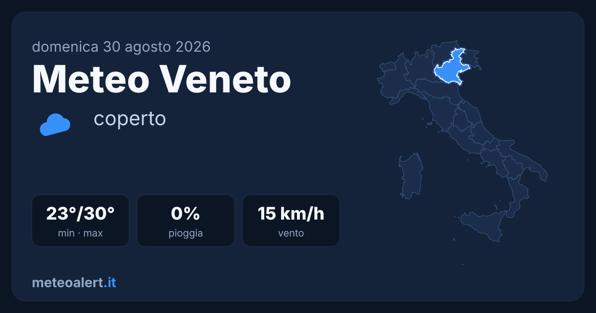 Meteo Veneto oggi: cielo coperto, 23-30°C